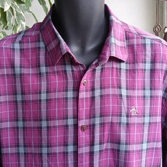 Penguin Plaid Wine Classic Fit Shirt Sz XL - Picture 4 of 9